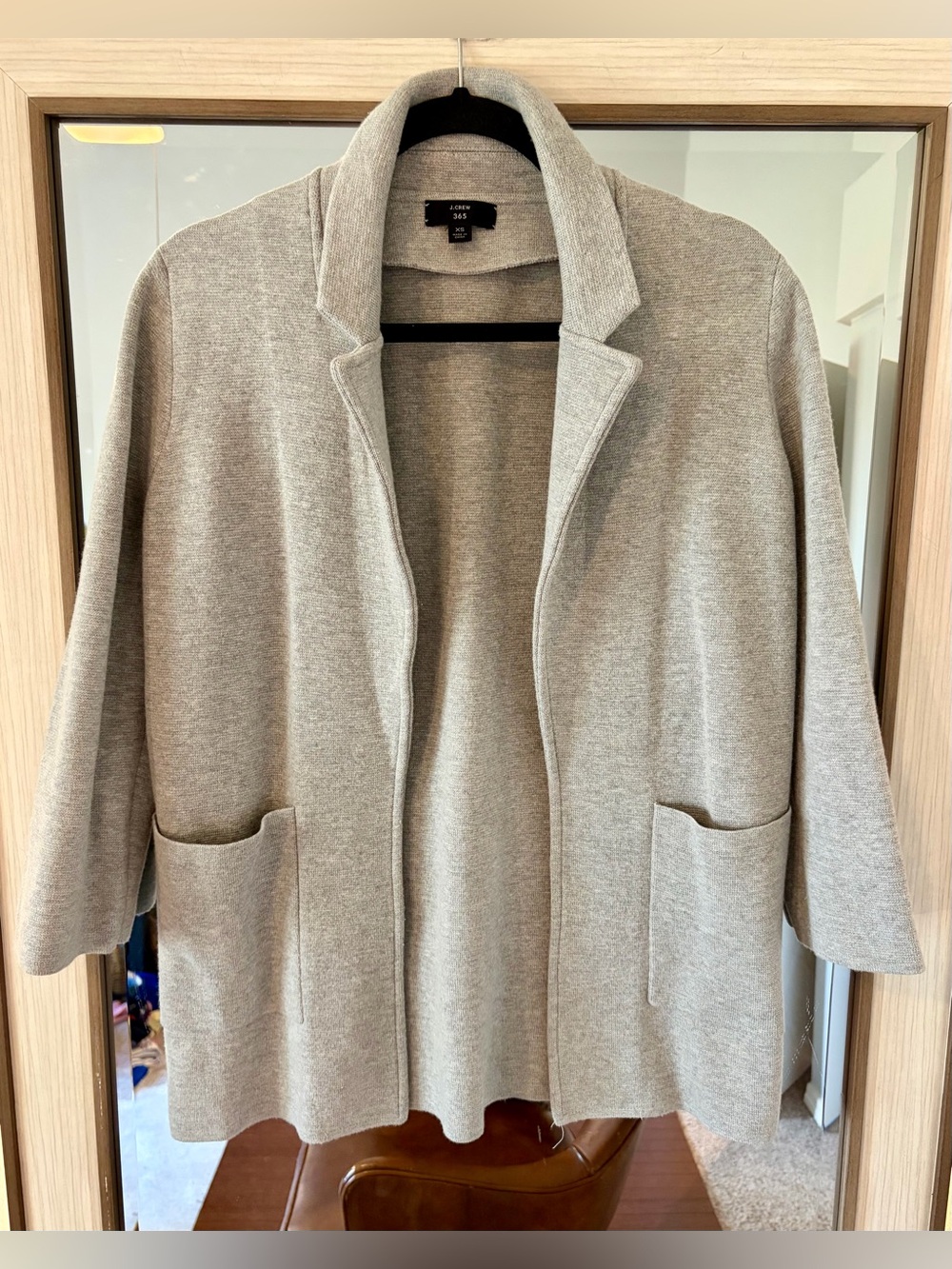 J. Crew 365 Sz XS Grey Open Front Cotton Wool Blend Knit Cardigan Classic Work